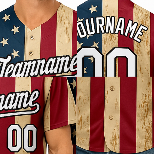 Custom White & Red/Navy 3D Flag Fashion Baseball Jersey