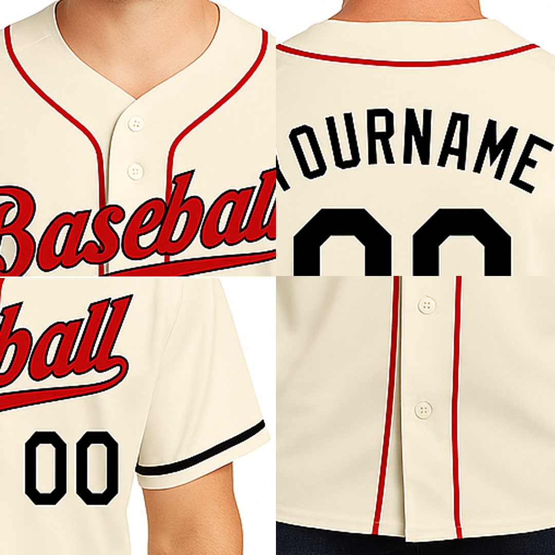 Custom Cream & Red/Black Baseball Jersey