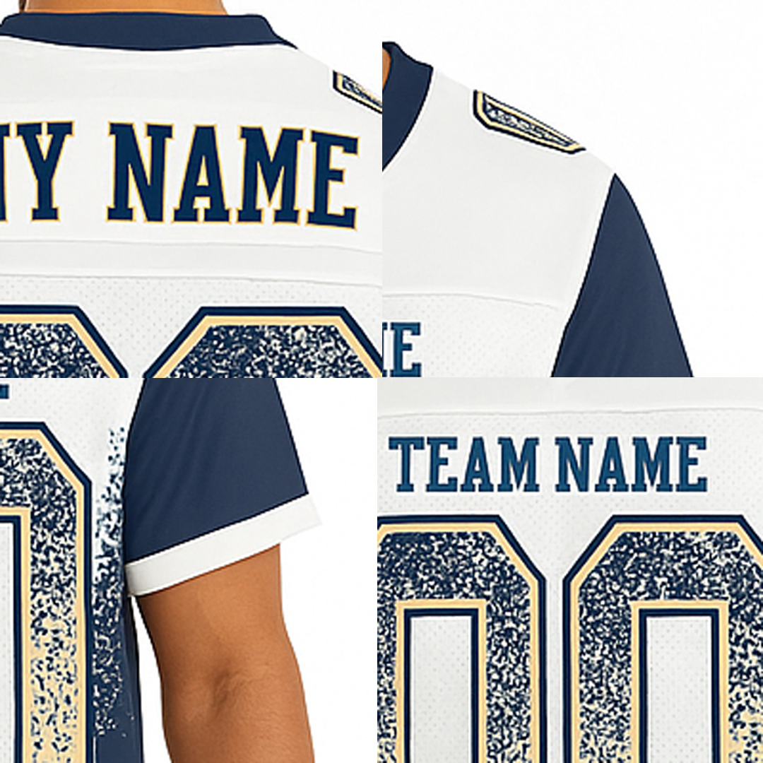 Custom White & Navy/Beige Drift Fashion Football Jersey