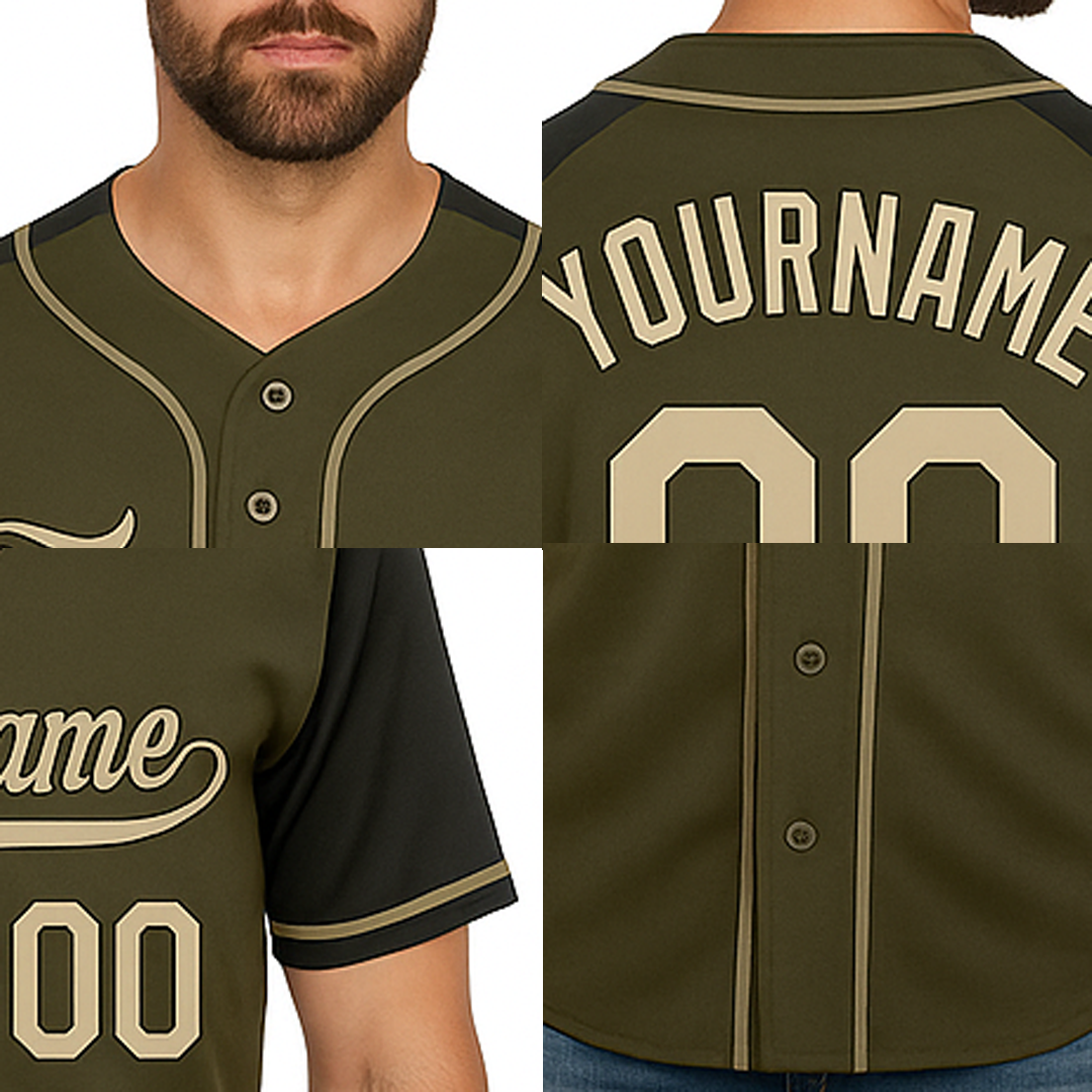 Custom Vintage Olive & Black-White Baseball Jersey