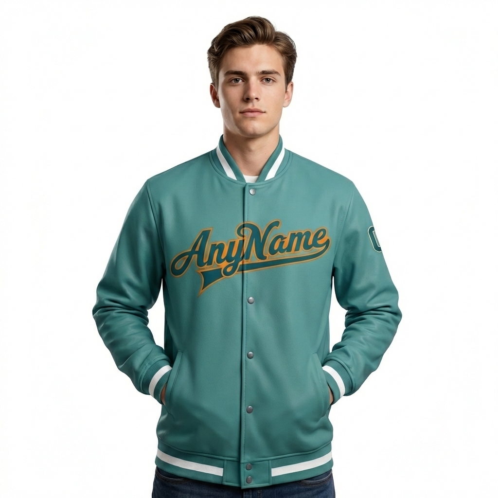 Custom Aqua & Orange/White Full-Snap Fleece Jacket