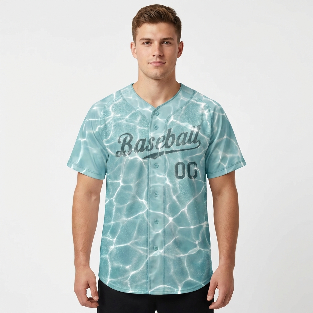 Custom Light Blue & Teal 3D Pattern Baseball Jersey