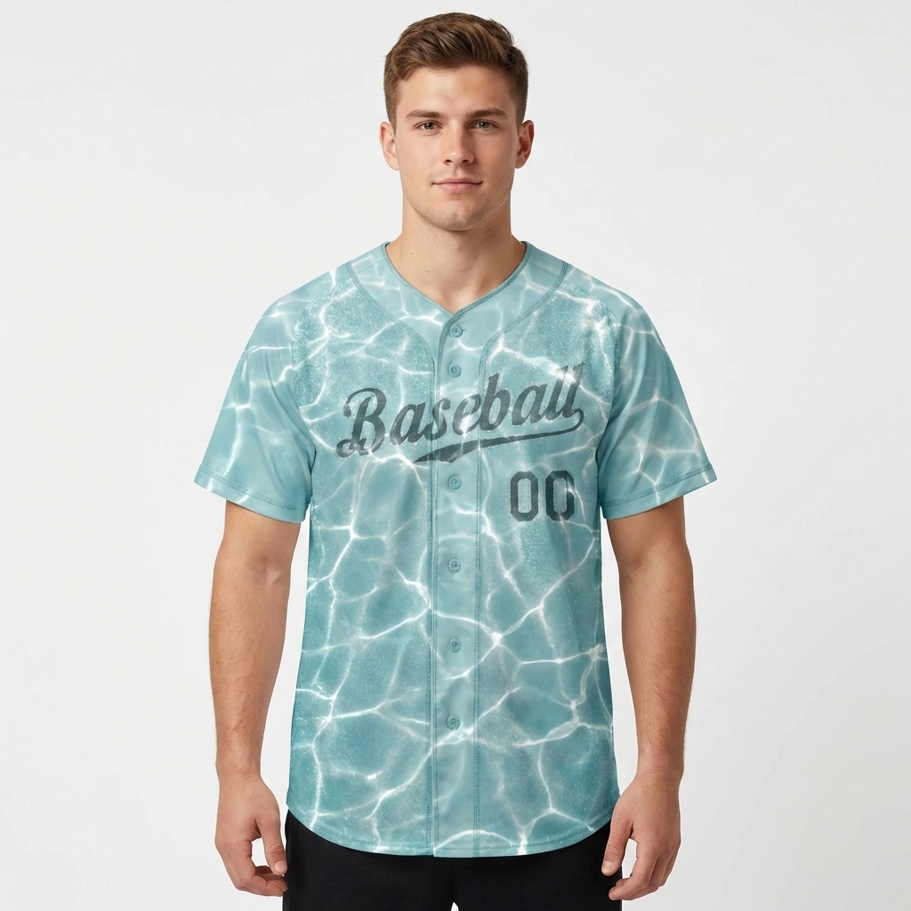 Custom Light Blue & Teal 3D Pattern Baseball Jersey