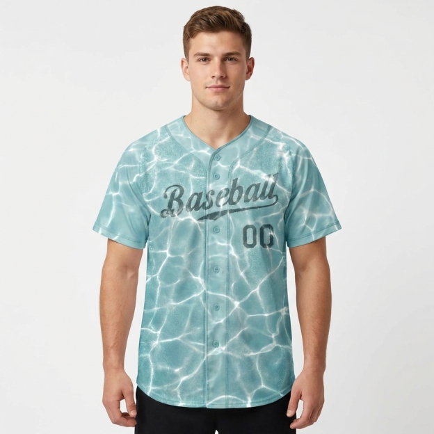 Custom Light Blue & Teal 3D Pattern Baseball Jersey