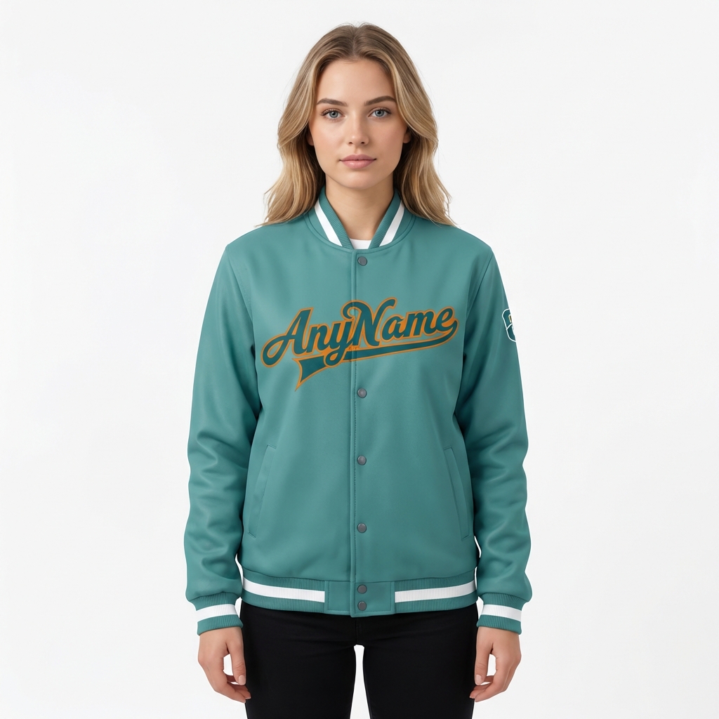 Custom Aqua & Orange/White Full-Snap Fleece Jacket