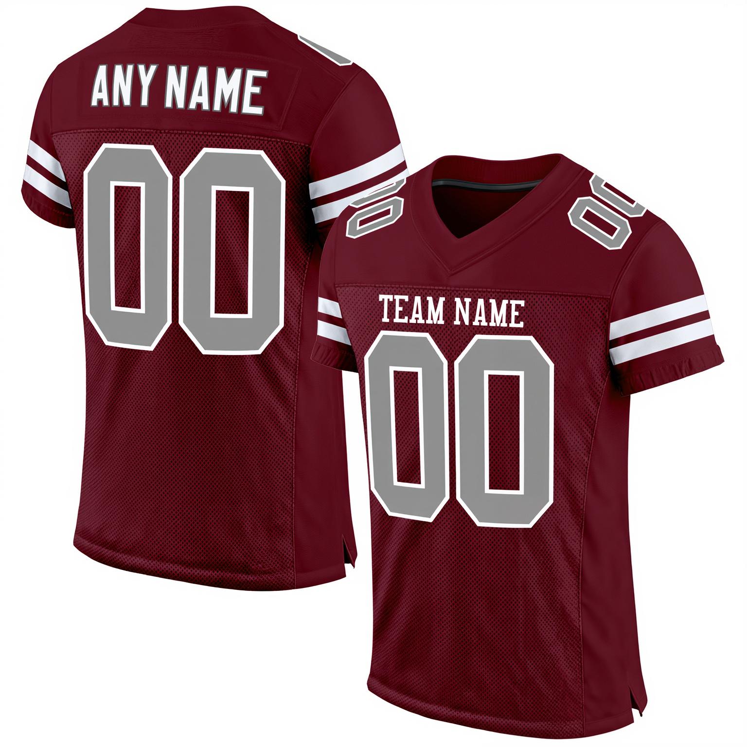 Custom Burgundy & Grey/White Football Jersey
