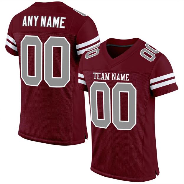 Custom Burgundy & Grey/White Football Jersey