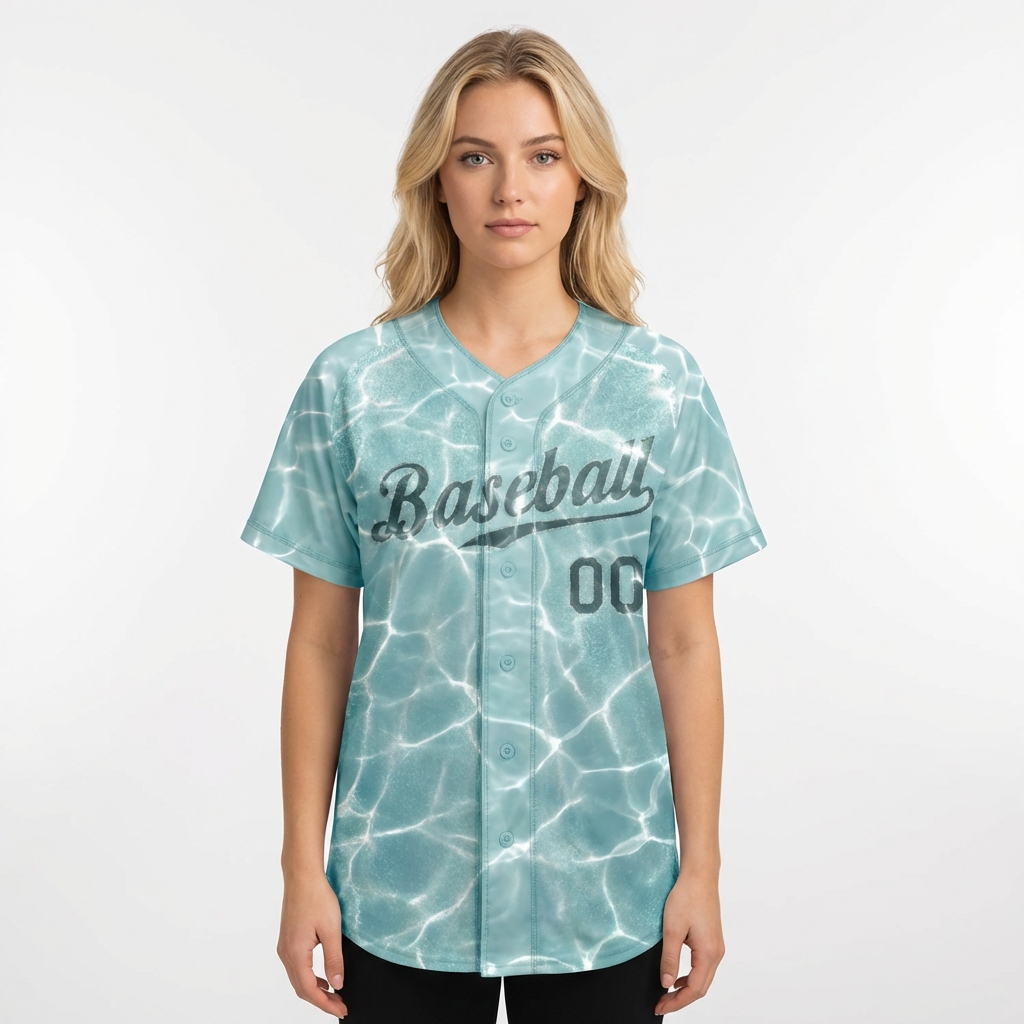 Custom Light Blue & Teal 3D Pattern Baseball Jersey