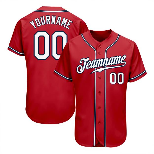 Custom Red & White/Navy Baseball Jersey