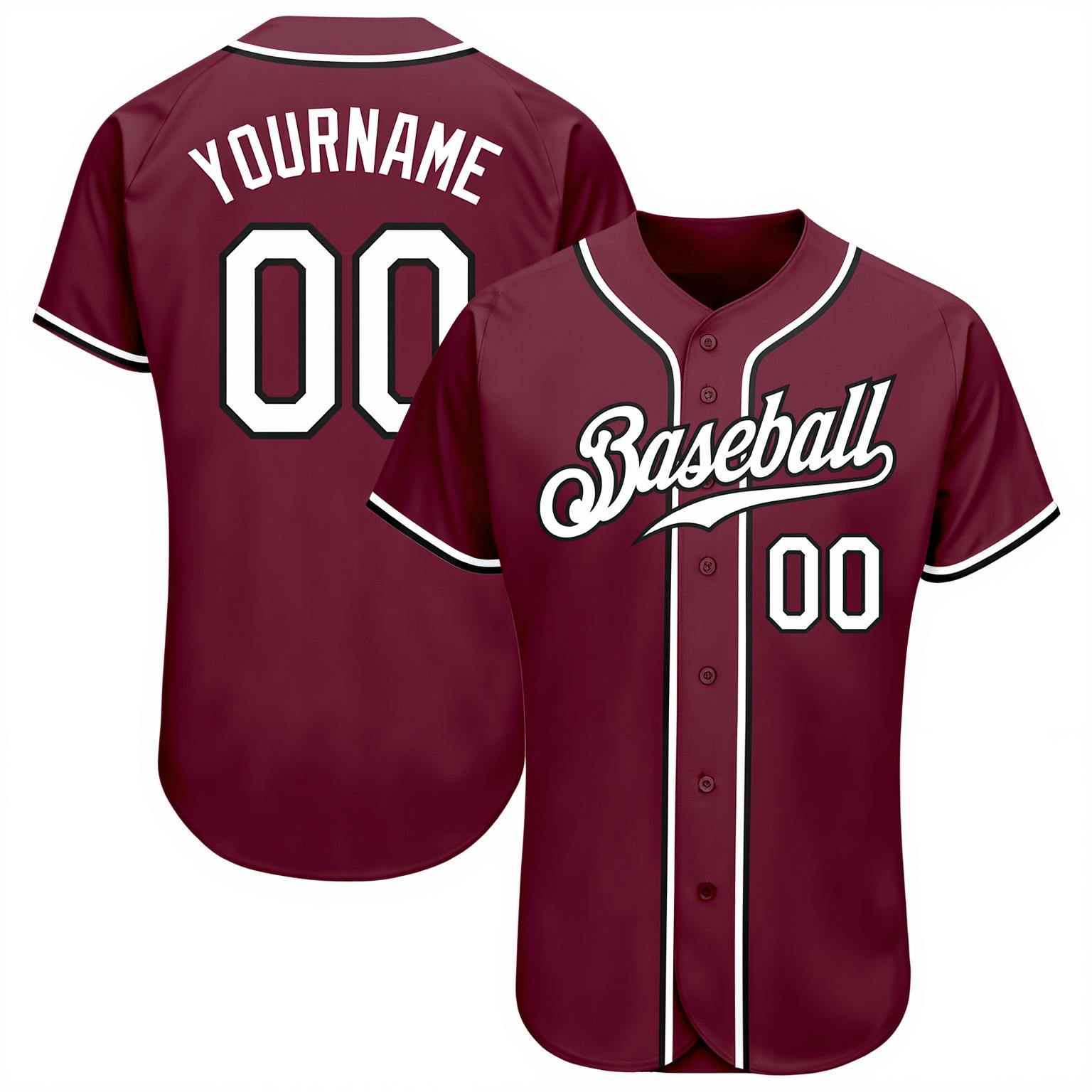 Custom Burgundy & White/Black Baseball Jersey