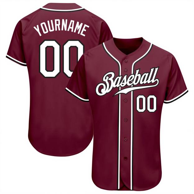 Custom Burgundy & White/Black Baseball Jersey