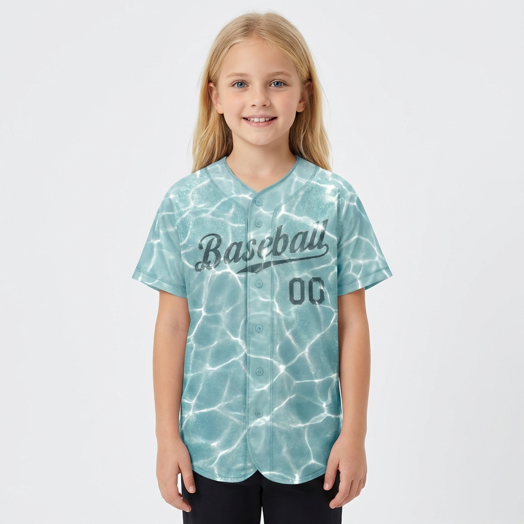 Custom Light Blue & Teal 3D Pattern Baseball Jersey