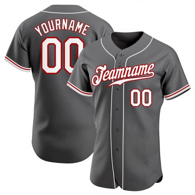 Custom Grey & White/Red Baseball Jersey