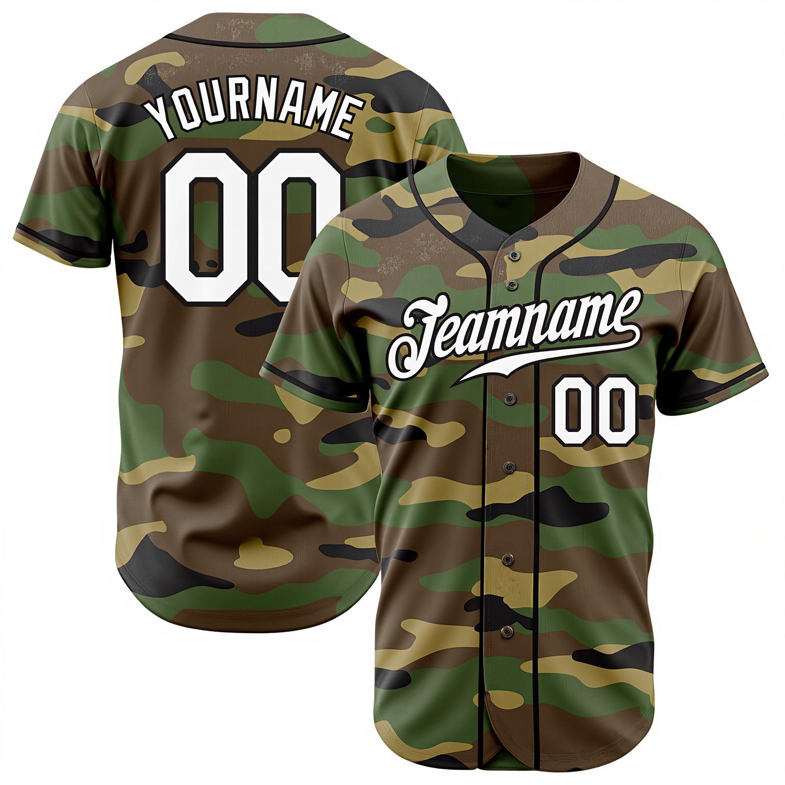 Custom Camo White & Black Salute To Service Baseball Jersey