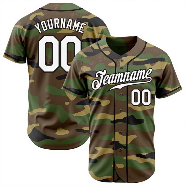 Custom Camo White & Black Salute To Service Baseball Jersey