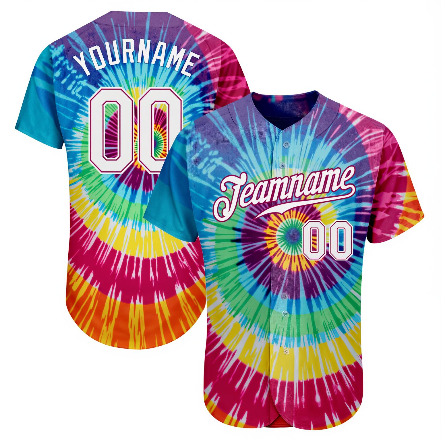 Custom Tie Dye White & Purple Baseball Jersey