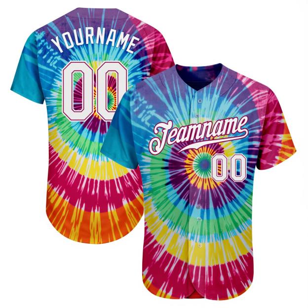 Custom Tie Dye White & Purple Baseball Jersey