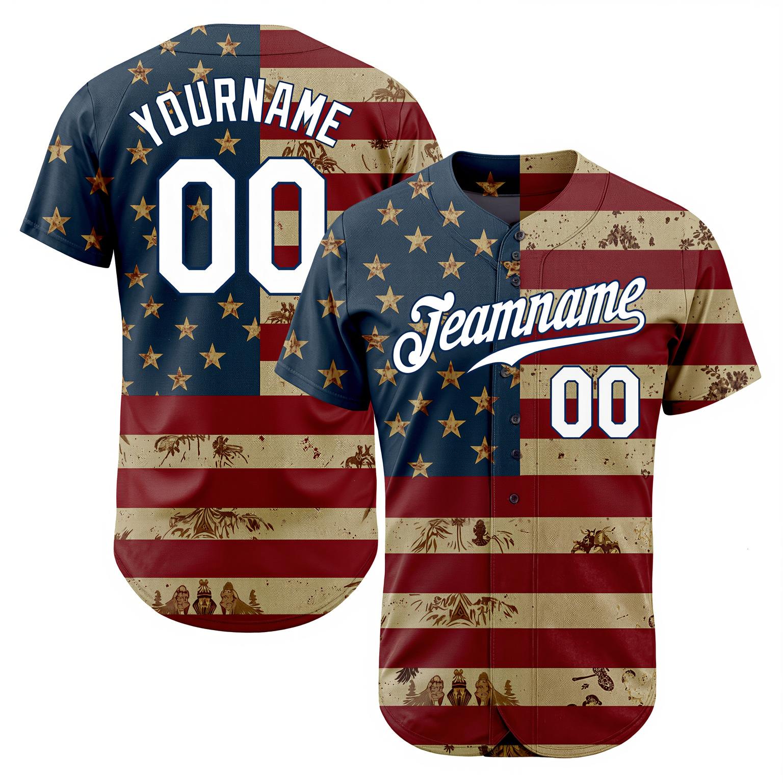 Custom White & Red/Navy 3D Flag Fashion Baseball Jersey