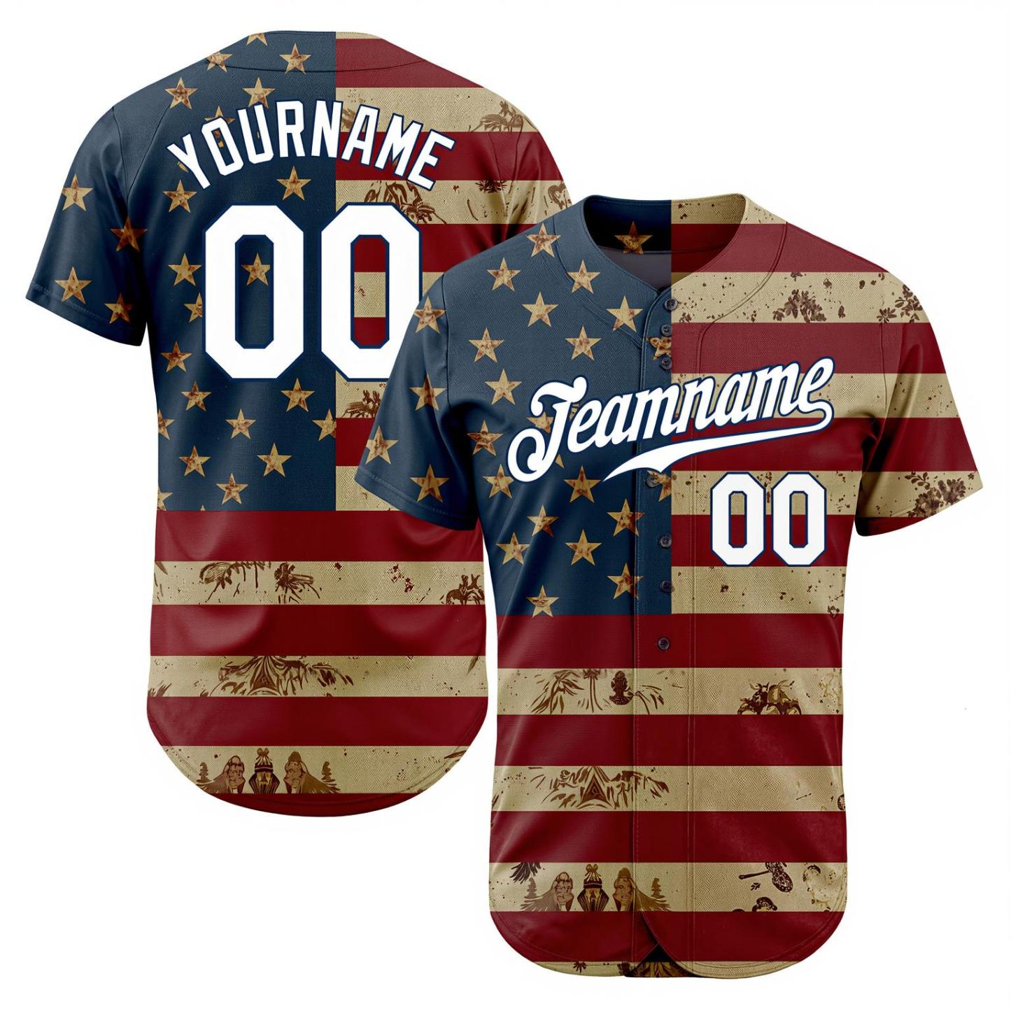 Custom White & Red/Navy 3D Flag Fashion Baseball Jersey