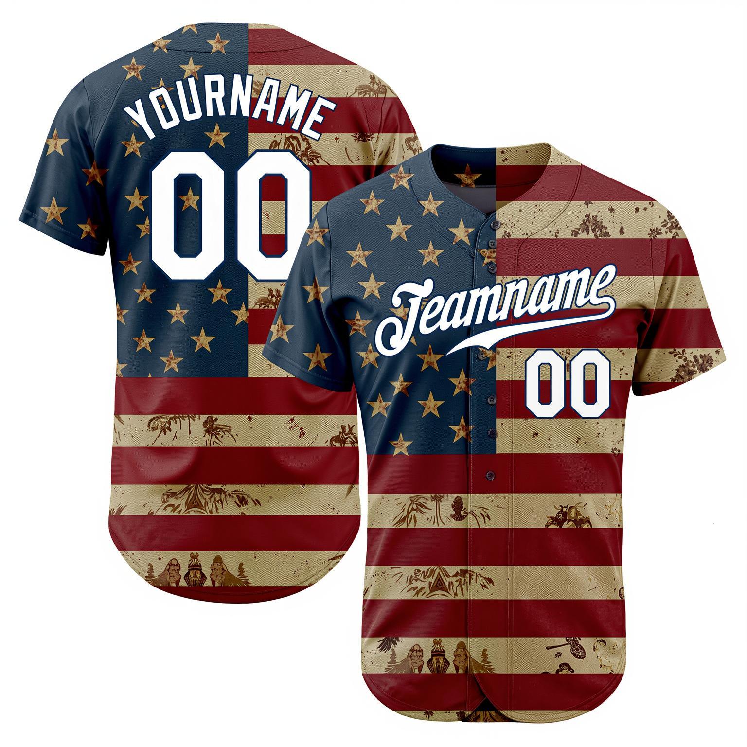 Custom White & Red/Navy 3D Flag Fashion Baseball Jersey
