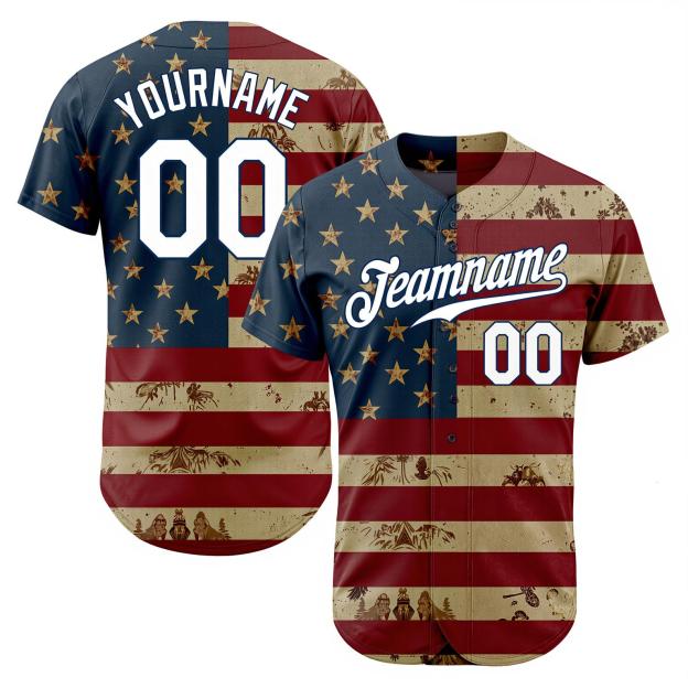 Custom White & Red/Navy 3D Flag Fashion Baseball Jersey