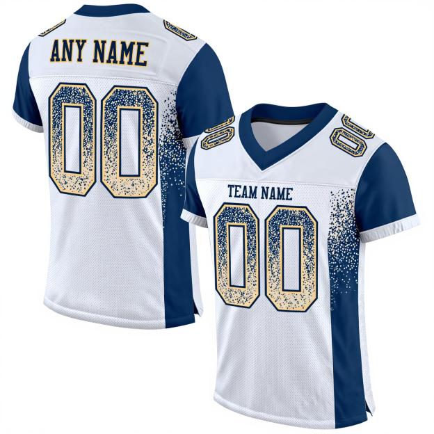 Custom White & Navy/Beige Drift Fashion Football Jersey