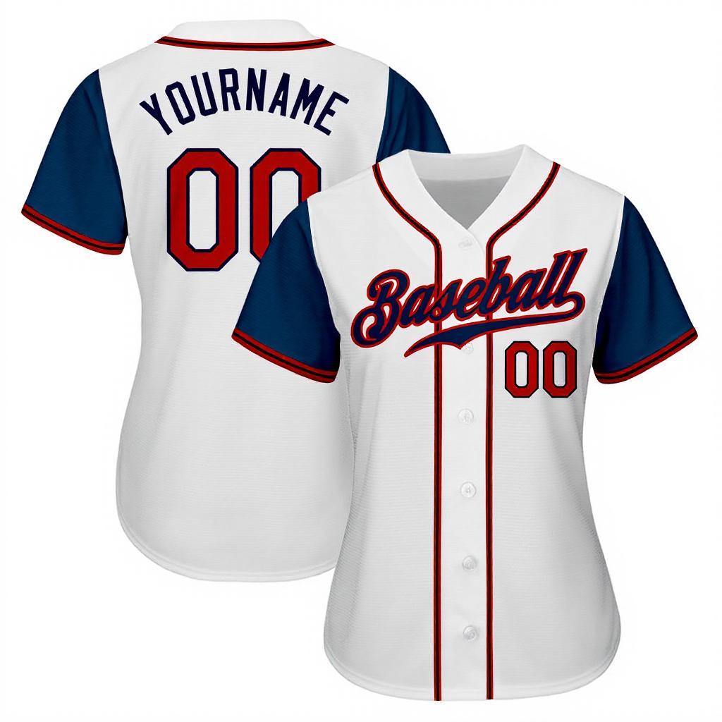 Custom White & Navy Raglan Sleeves Baseball Jersey