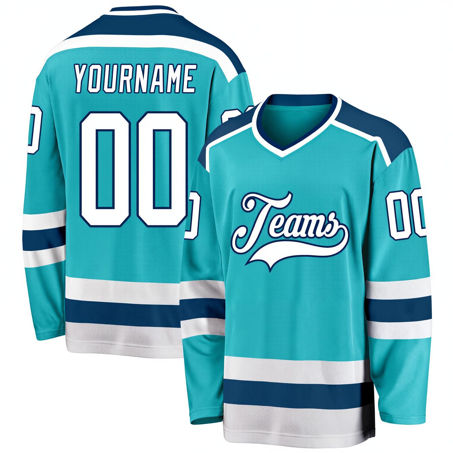 Custom Aqua & White/Navy Hockey Jersey