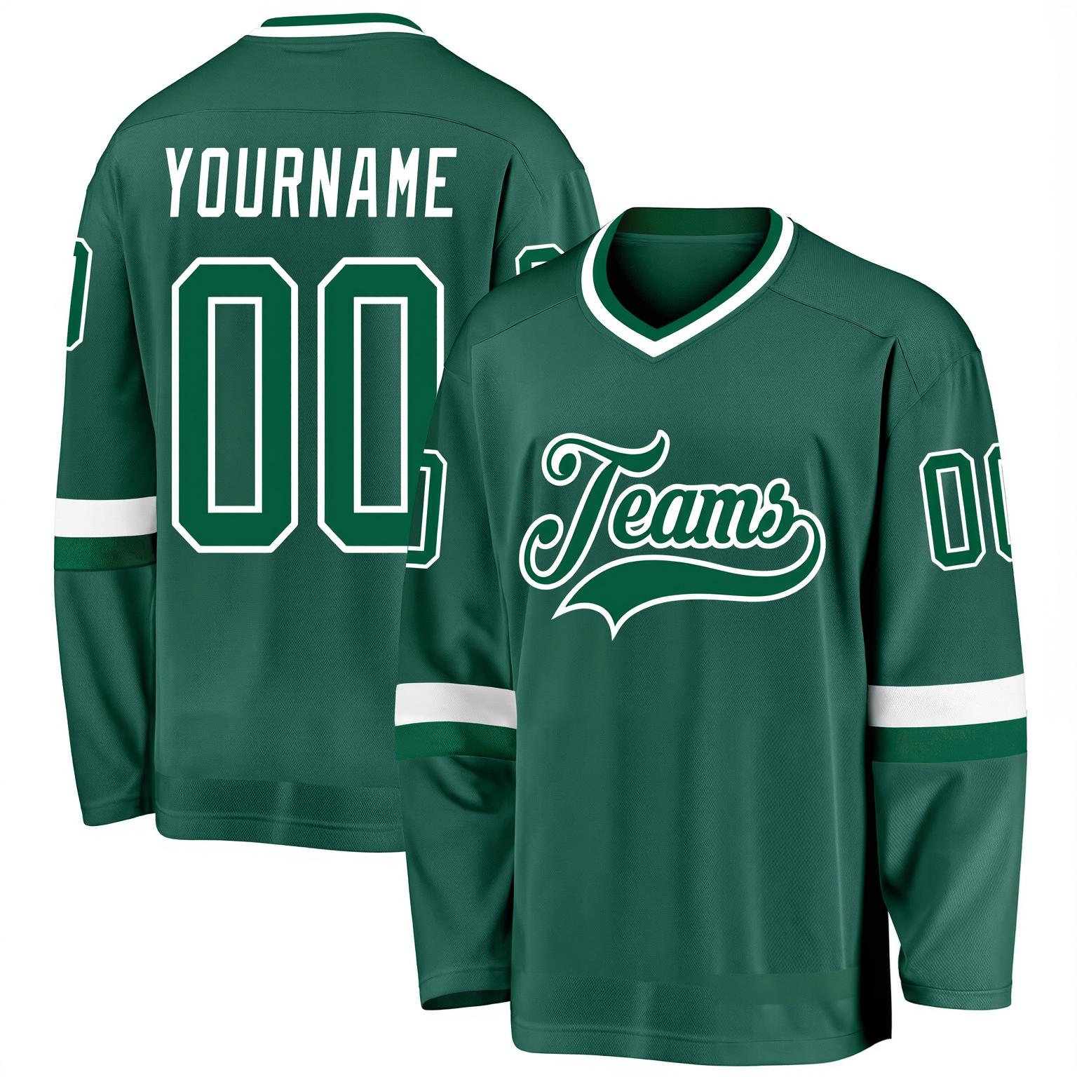 Custom Midnight Green & White Hockey Jersey