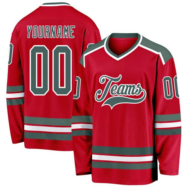 Custom Red & Midnight Green/White Hockey Jersey