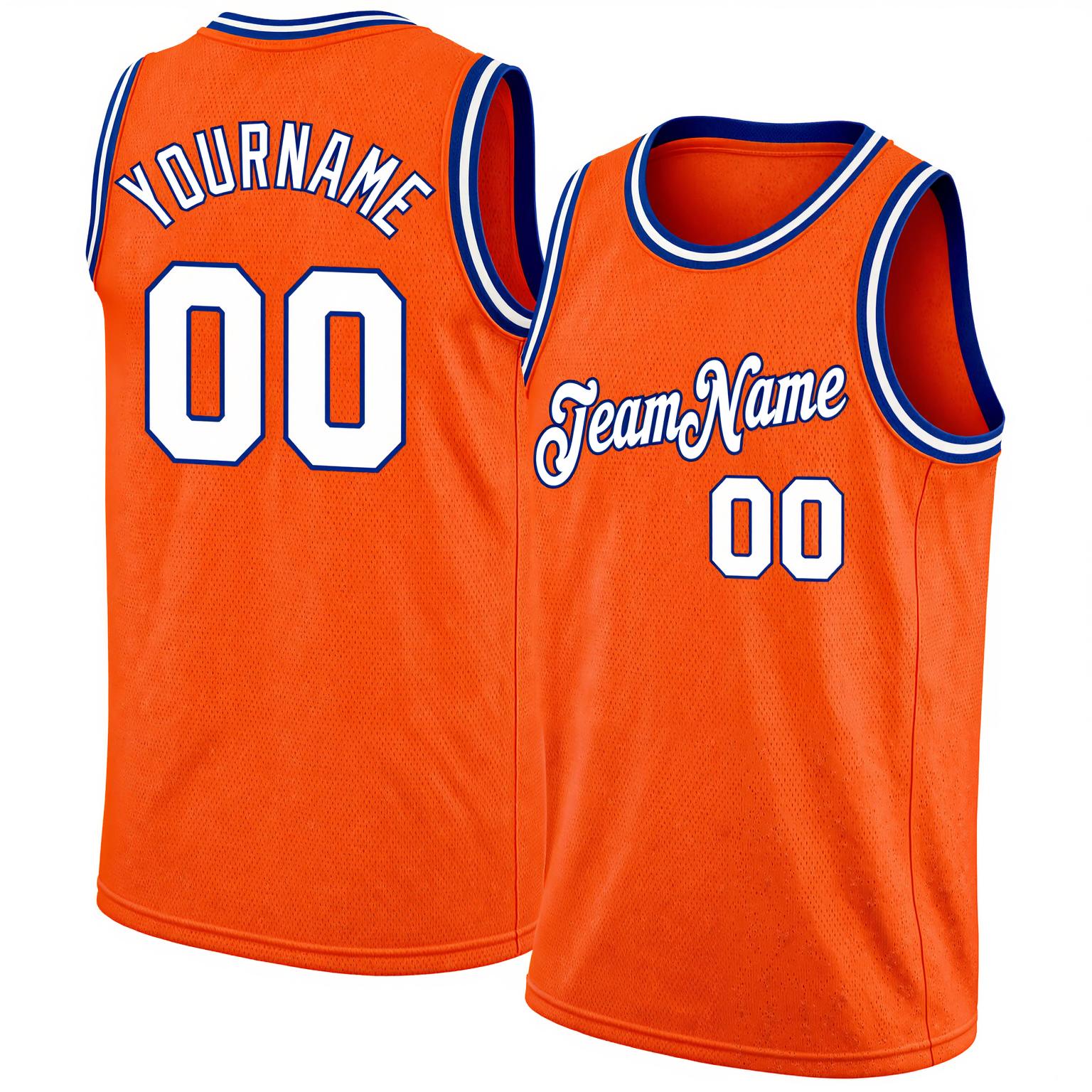 Custom Orange & White/Blue Basketball City Edition Jersey