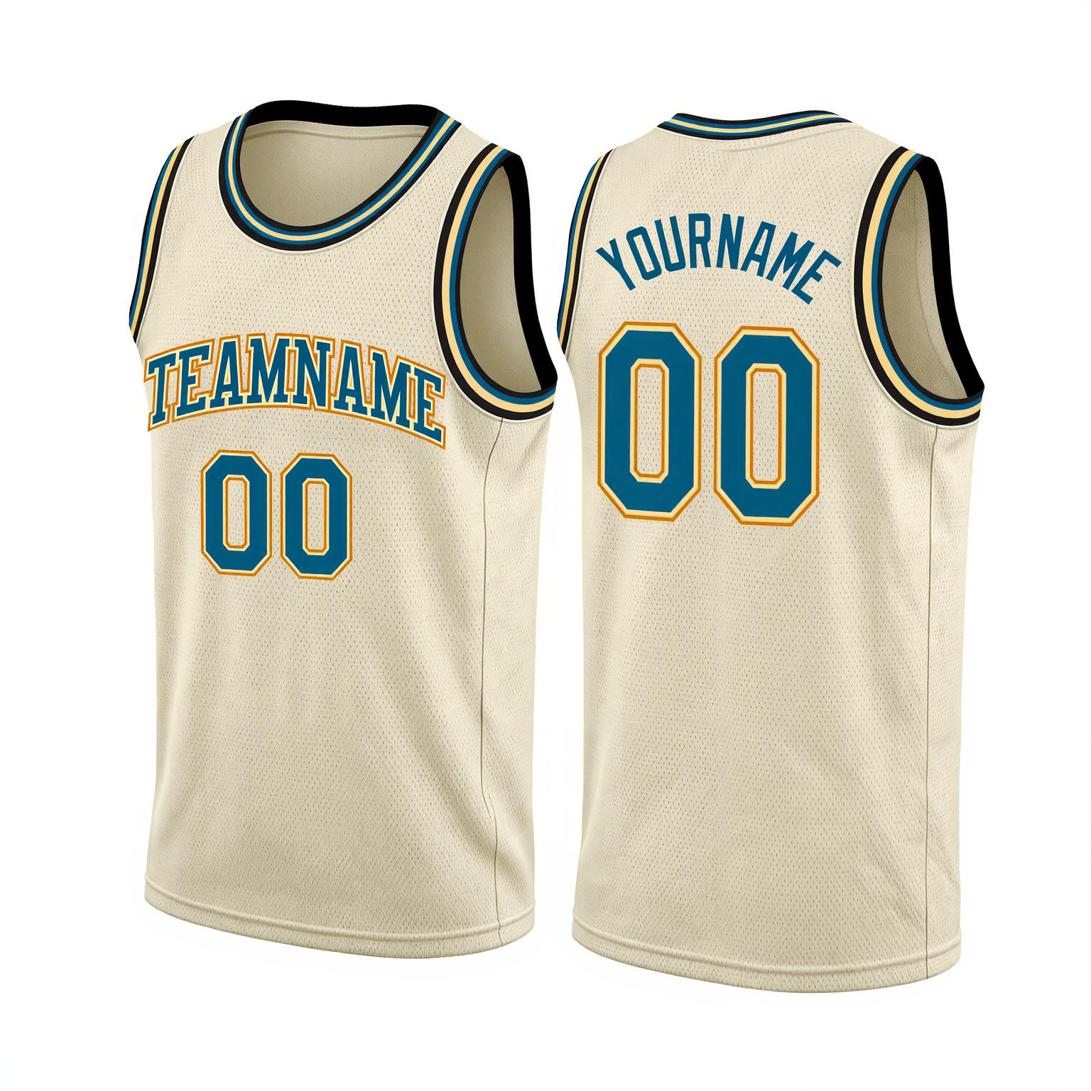 Custom Cream & Teal/gold Basketball City Edition Jersey