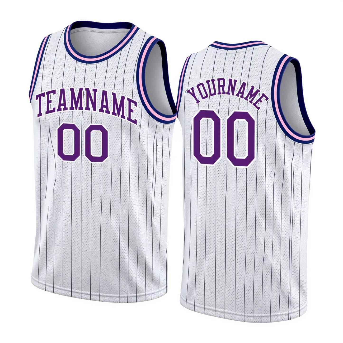 Custom White & Purple Pinstripes Basketball City Edition Jersey