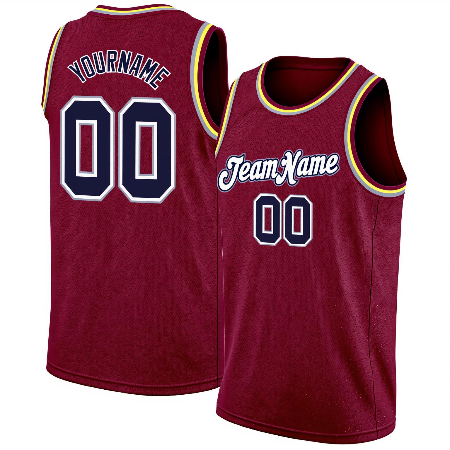 Custom Burgundy & White/Navy Basketball City Edition Jersey