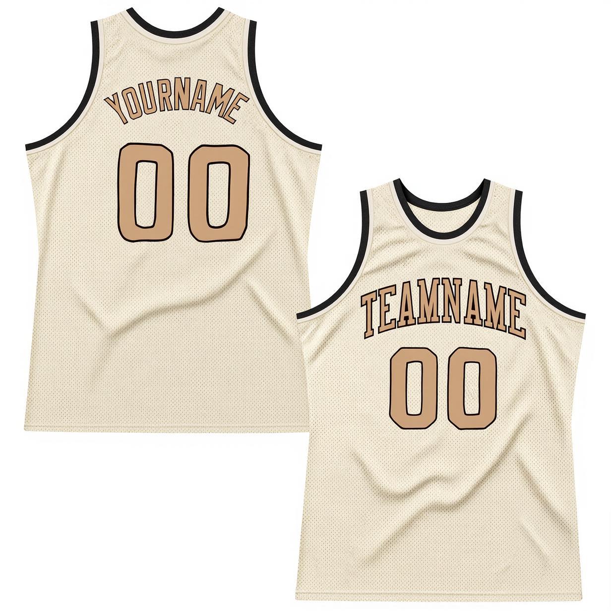 Custom Cream & Beige/Black Basketball Throwback Jersey