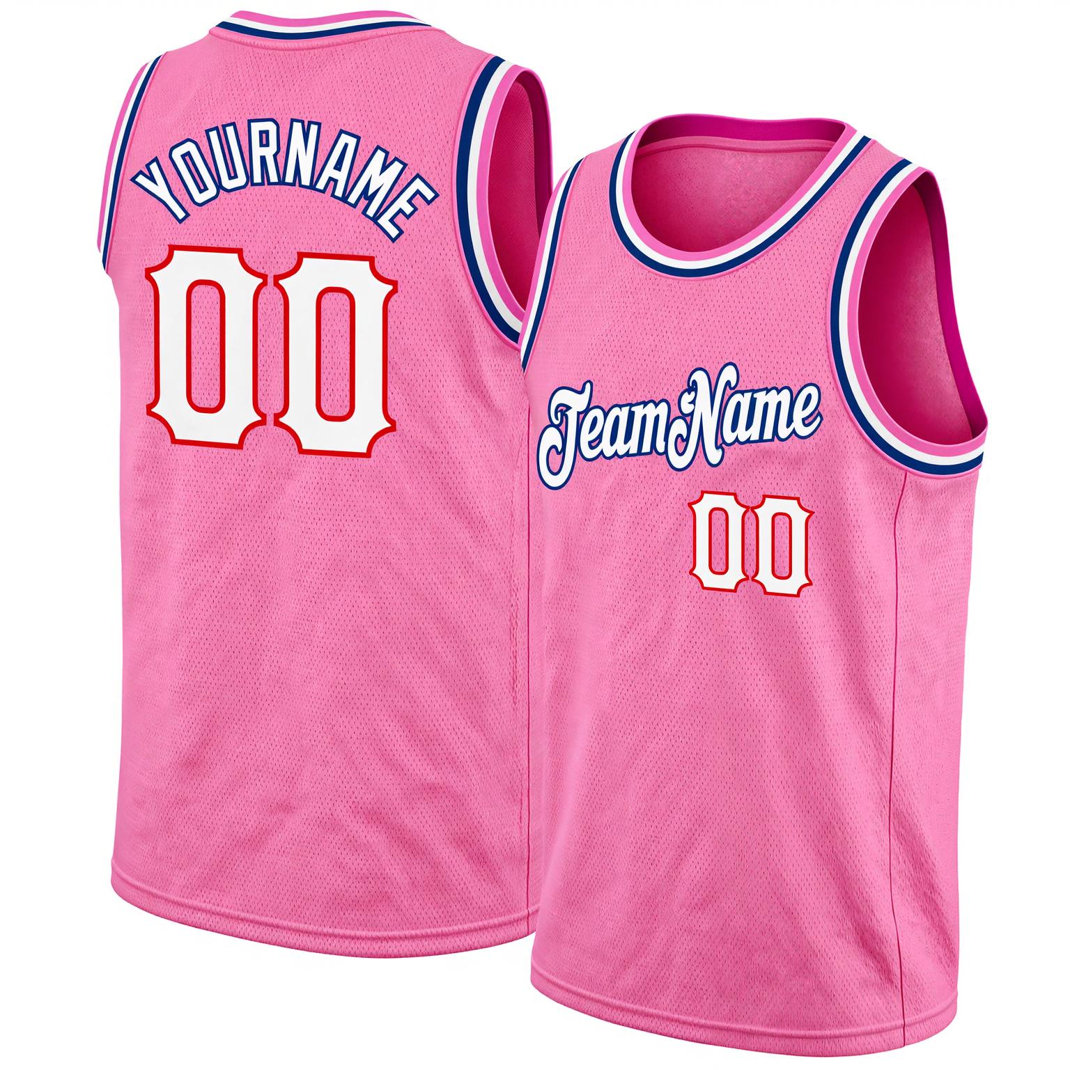 Custom Pink & White/Red Basketball City Edition Jersey