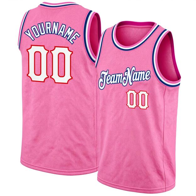 Custom Pink & White/Red Basketball City Edition Jersey