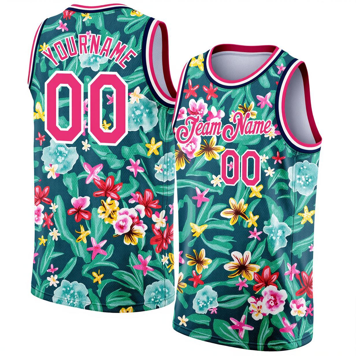 Custom 3D Pattern Aqua & Pink/White Hawaii Flowers Basketball City Edition Jersey
