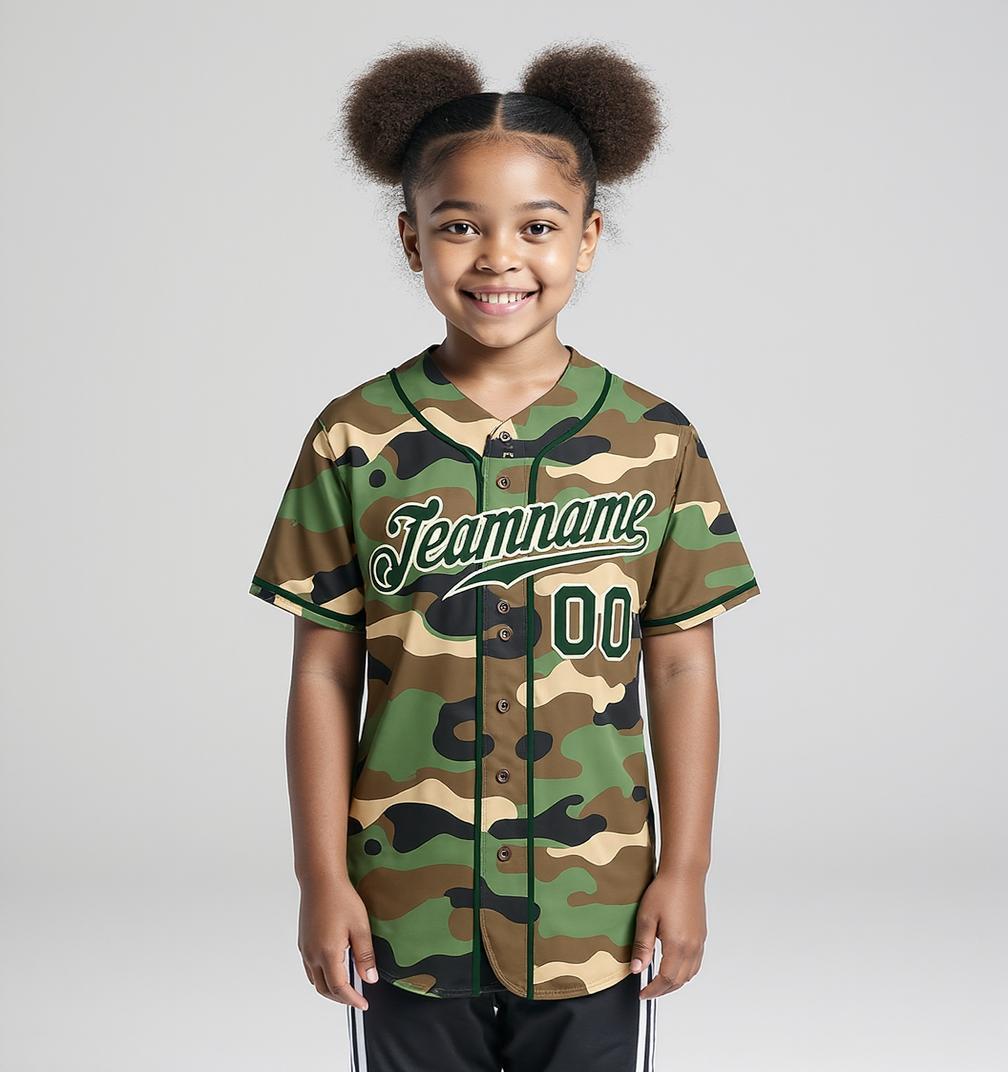 Custom Camo Green & White Salute To Service Baseball Jersey