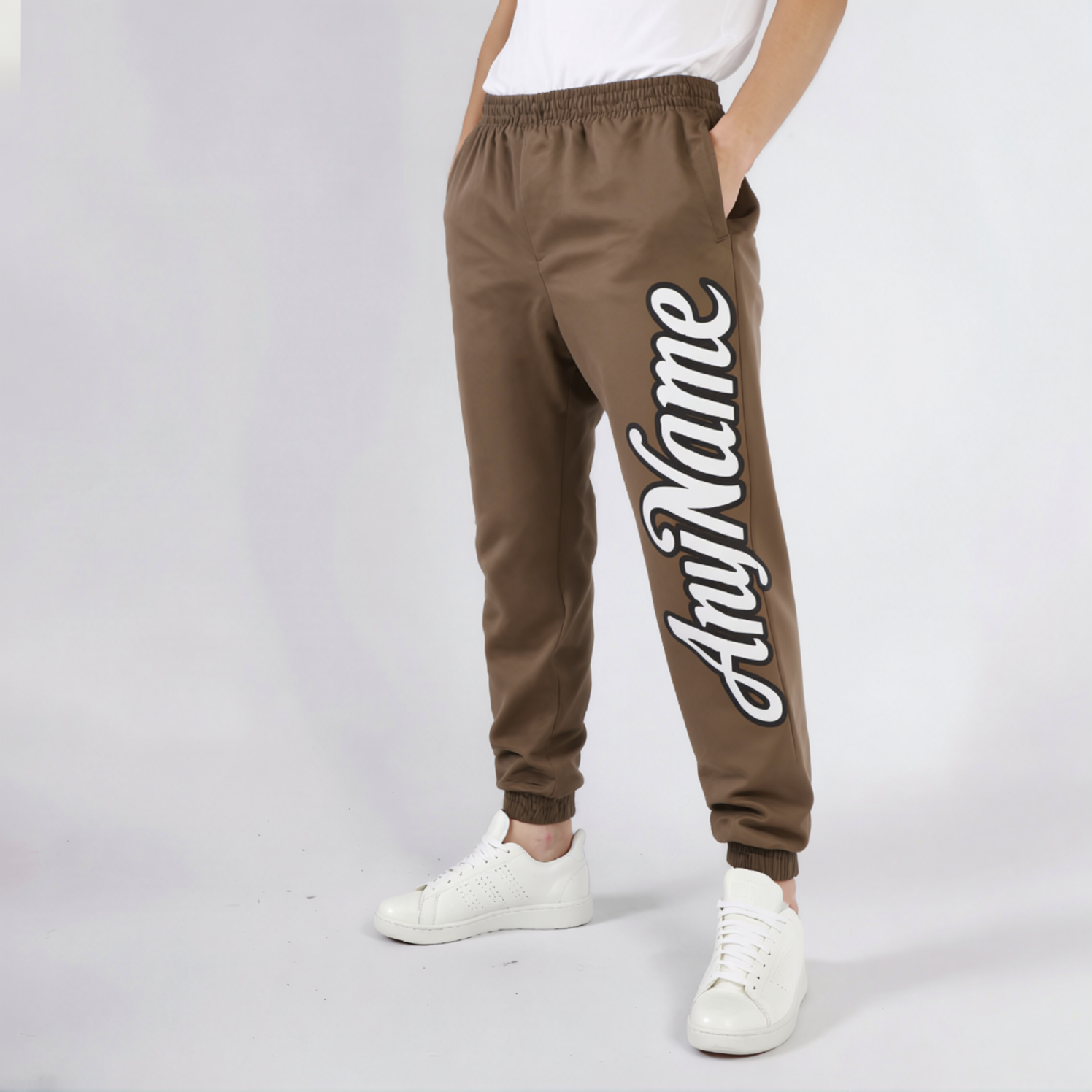 Custom Brown & White/Black Fleece Jogger Sweatpants
