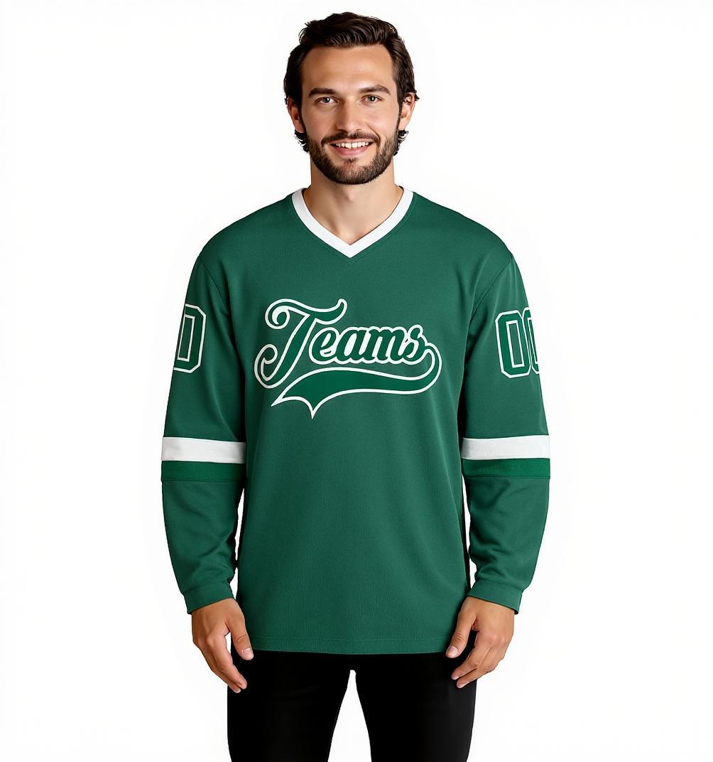 Custom Midnight Green & White Hockey Jersey