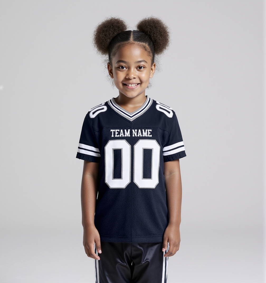 Custom Black & White/Sliver Football Jersey