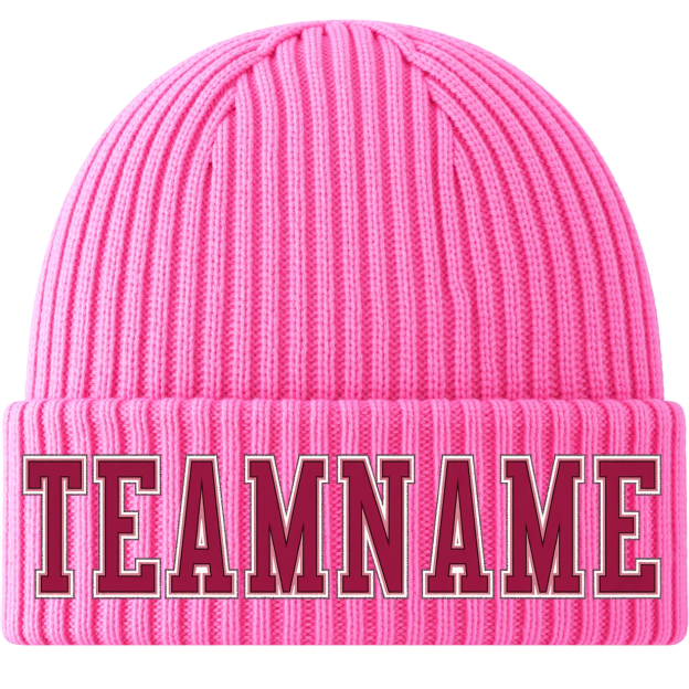 Custom Pink & Purple/White Stitched Cuffed Knit Hat