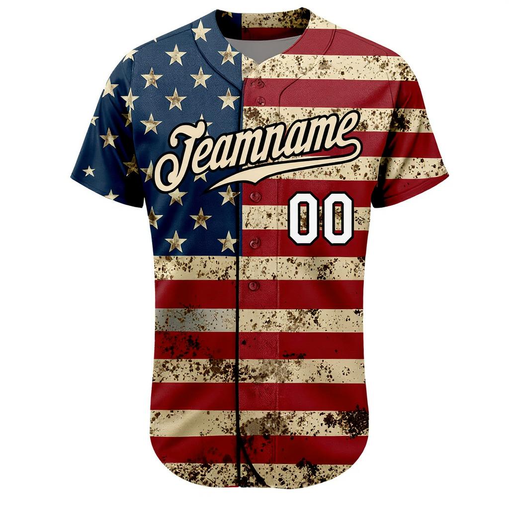 Custom White & Red/Navy 3D Flag Fashion Baseball Jersey