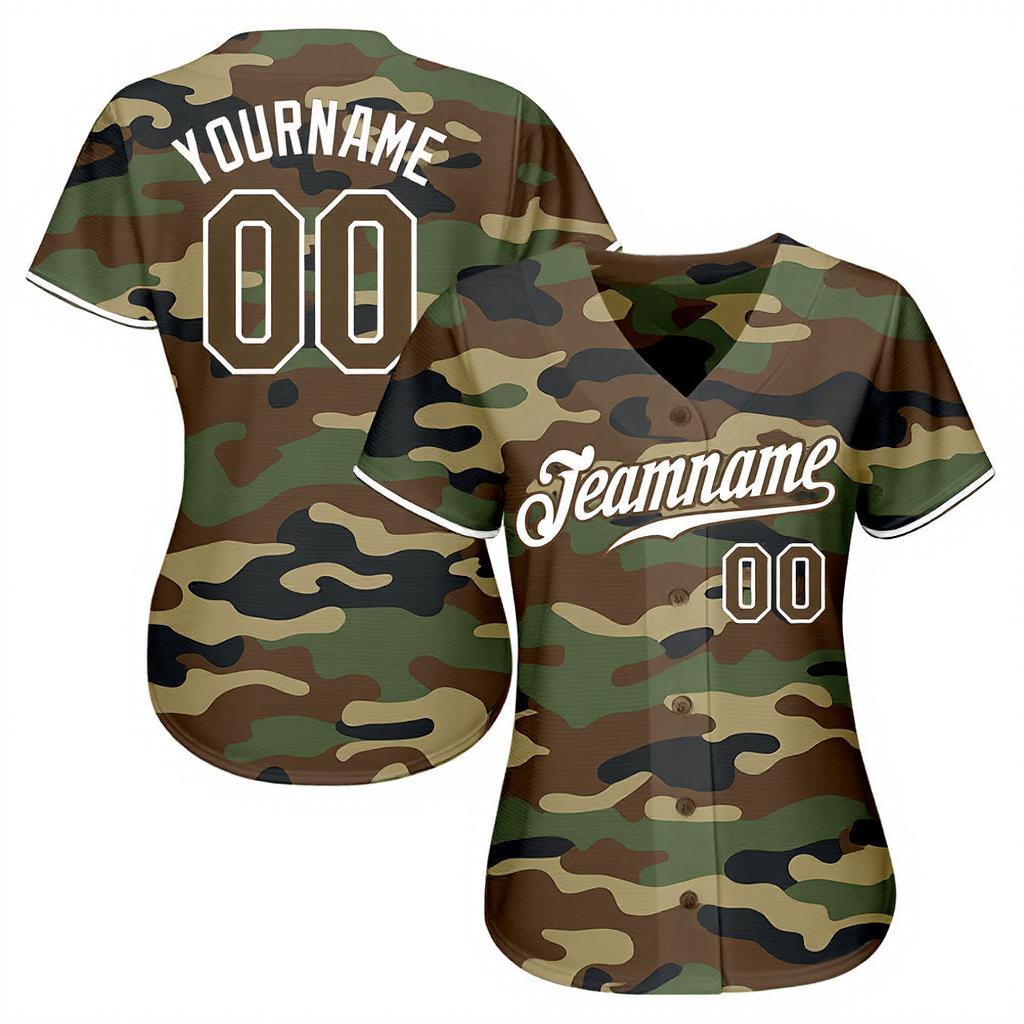 Custom Camo Brown & White Salute To Service Baseball Jersey
