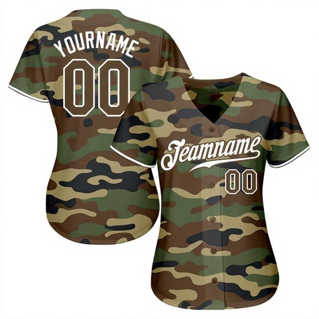 Custom Camo Brown & White Salute To Service Baseball Jersey