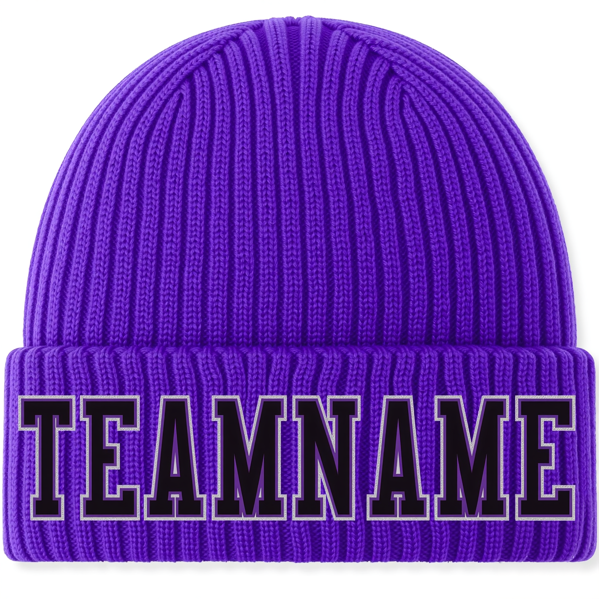 Custom Purple & Black/Grey Stitched Cuffed Knit Hat