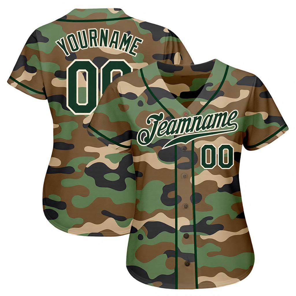 Custom Camo Green & White Salute To Service Baseball Jersey