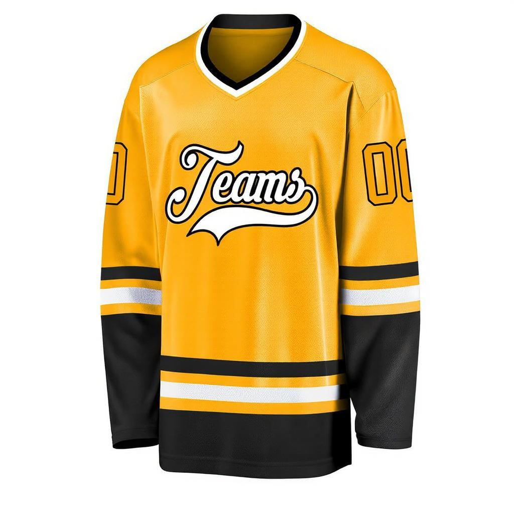 Custom Yellow & White/Black Hockey Jersey