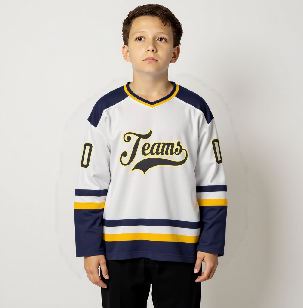 Custom White & Orange/Navy Hockey Jersey